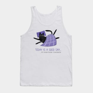 Cartoon funny black cat and the inscription "Today is a good day". Tank Top